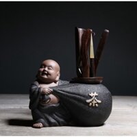 Tượng phật Di lặc, tượng chú tiểu đựng trà cụ, trồng cây bonsai