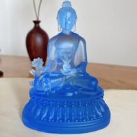 Tượng Phật Dược Sư - Tượng Mật Tông Size Nhỏ - Kèm Kệ Gỗ Vòng Đèn Led
