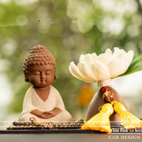 Tượng Phật Gốm Buddha mỉm cười phong thủy để taplo xe ô tô - Tượng Phật để xe hơi Cao cấp , Bình An, May mắn