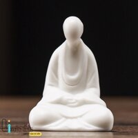 Tượng Phật Mini - Tượng Phật Vô Danh Cúi Quỳ Lạy - Tượng Thiền Sư Bái Phật SỨ TRẮNG CAO CẤP Có Đèn LED - Phật Vô Diện