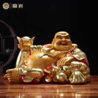 Tượng Phật Ngọa Di Lặc phụng gia đình chiêu tài trang trí nhựa cây Ngọa Phật Tiếu Phật Nguyên Bảo Đại Bụng Di Lặc Bồ Tát