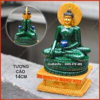 Tượng Phật Ngọc Hòa Bình Đạo Tràng Vẽ Thủ Công 2 Mặt - Cao 14cm - Xanh Ngọc - 6871