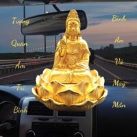 Tượng Phật Quan Âm để xe ô tô bằng Hợp Kim Dát Vàng chứa nước hoa Cao cấp - Tượng Phật để xe hơi