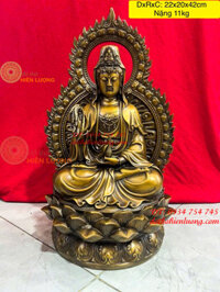 Tượng Phật Quan Âm Hào Quang Cao 42cm Bằng Đồng