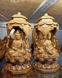 Tượng phật tam thánh bằng gỗ bách xanh thơm nức kt 1576cm