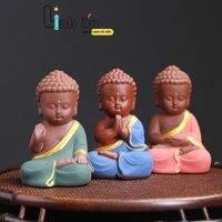 Tượng Phật Tam Thánh - Bộ Tượng Ta Bà Tam Thánh Tây Phương Mini CAO CẤP - Tượng Tam Thế Phật GỐM TỬ SA CAO CẤP