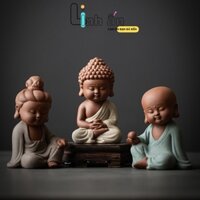Tượng Phật Tam Thánh GỐM TỬ SA - Bộ Tượng Ta Bà Tam Thánh Tây Phương Mini CAO CẤP - Tượng Tam Thế Phật CAO CẤP