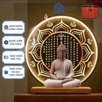 Tượng Phật Thích Ca kèm kệ đèn led hoa sen bát nhã thác khói trầm hương decor phong thủy an nhiên