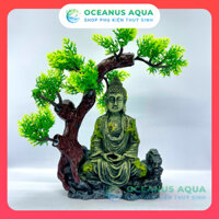 Tượng Phật Thiền Bên Gốc Cây Trang Trí Bể Cá, Bể Bán Cạn, Bể Thủy Sinh