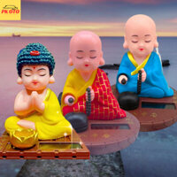 Tượng Phật Tổ Gõ Mỏ, Pin Năng Lượng Mặt Trời, Chú Tiểu Gõ Mõ Trang Trí Taplo