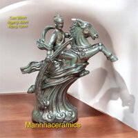 Tượng phong thuỷ thánh Gióng h35cm men xanh đồng cổ gốm sứ Bát Tràng