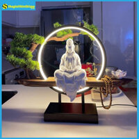 Tượng Quan Âm Bằng Gốm Sứ Trang Trí Có Đèn Led