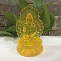 Tượng quan âm bồ tát cao 15 cm màu vàng trong mang bình an