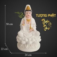 Tượng Quan Âm Bồ Tát cao 50cm – Ngồi – Màu Trắng (Mẫu Đài Loan) 030TN-QTA  - Tuong Quan Am Bo Tat