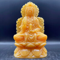 Tượng Quan Âm Hào Quang Đá Ngọc Hoàng Long Cao 30cm Nguyên Khối