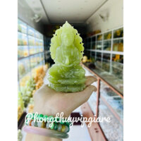 Tượng quan âm hào quang hai mặt onyx xanh 12cm