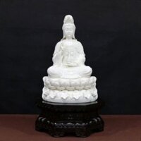 Tượng Quan Âm ngồi đài sen bằng sứ trắng cao 40cm | Quà Tặng Phong Thủy Tượng Quan Âm