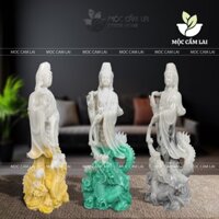 Tượng Quan Âm Ngự Long Chất Liệu Bột Đá Composite Trang Trí Phong Thủy, Decor Phòng Thiền - Mộc Cẩm Lai