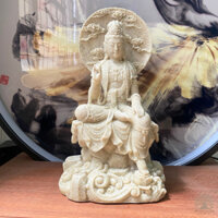Tượng Quan Âm Tự Tại Giả Đá Sỏi Trang Trí Để Bàn, Phòng Khách, Tiểu Cảnh, Bonsai, Hòn Non Bộ Composite 20 cm