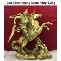 Tượng quan công cưỡi ngựa cầm thanh long đao chất liệu bằng đồng vàng MS225