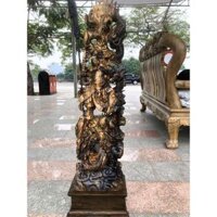 Tượng Quan Công Nhị Long Gỗ Mun Hoa 98x28x15cm