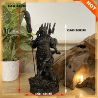 [Tượng Quan Công] Tượng đá trang trí phong thủy Quan Công cầm đao ngũ kỳ ngũ long - Chiều cao 30cm - Màu nâu đen