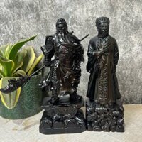Tượng Quan Công Xách Đao và Khổng Minh  Gỗ Mun hoa Liền Khối Cao 20cm