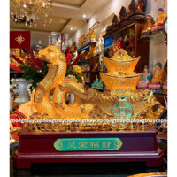 Tượng rắn phong thuỷ kéo thỏi vàng kim nguyên bảo màu vàng bóng (cao 40, dài 45, rộng 20)