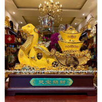 Tượng rắn phong thuỷ kéo thỏi vàng kim nguyên bảo màu vàng kim sa (cao 33, dài 36, rộng 17)