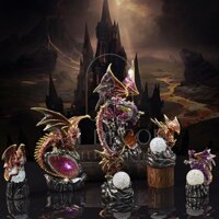 Tượng rồng dragon canh giữ viên ngọc rồng đèn đổi màu đạo cụ trang trí bàn học PC Laptop - AM Decor