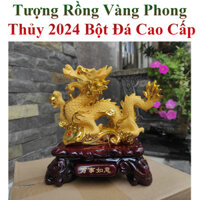 Tượng Rồng Vàng Phong Thủy Bột Đá Cao Cấp Có Đế Sang Trọng