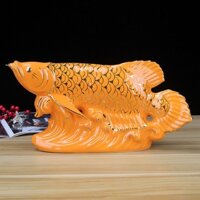 TƯỢNG SỨ CÁ RỒNG HOÀNG GIA MAY MẮN TÀI LỘC - MÀU CAM VIỂN VÀNG -CR07