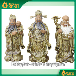 Tượng sứ Phúc Lộc Thọ men giả cổ cao 60cm