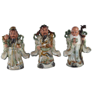 Tượng sứ Phúc Lộc Thọ men rạn cổ cao 32 cm