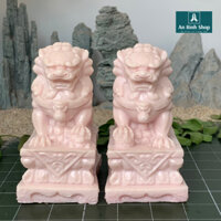Tượng sư tử đá - Kỳ lân trấn tà - 01 cặp màu Hồng đá mối - Trang trí tiểu cảnh, Decor sân vườn