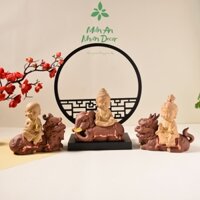 TƯỢNG TAM THÁNH CƯỠI LINH THÚ GỐM TỬ SA- BỘ TƯỢNG PHẬT TAM THÁNH