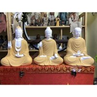 TƯỢNG TAM THÁNH PHẬT ÁO VÀNG CỠ TRUNG GỐM TỬ SA - TƯỢNG PHẬT TRANG TRÍ DECOR KHÔNG GIAN THIỀN TỊNH