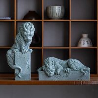 Tượng THẦN LONG Đá Sa Thạch Xanh Bàn Long, Ngoạ Long trang trí bể cá, bàn làm việc, tiểu cảnh - Quà Tặng Phong Thủy