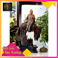 Tượng thần trà ngồi lũa gỗ bách xanh kích tấc cao 70cm ngang 42cm dầy 16cm tính cả kỷ kê 10cm