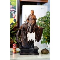 Tượng thần trà ngồi lũa gỗ bách xanh kích thước cao 70cm ngang 42cm dầy 16cm tính cả kỷ kê 10cm