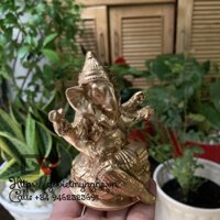 Tượng thần voi Ấn Độ Giáo Ganesha - Tượng đá trang trí Thần voi Ganesha - Chiều cao 10cm - Màu nhũ đồng