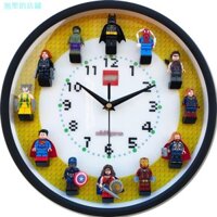 Tương thích chính hãng Lego Avengers Heroes Minifigure Khối xây dựng Đồng hồ treo tường 3D Stereo Đồng hồ quét im lặng