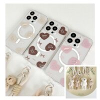 🇰🇷[Tương thích cho iPhone 16 Series Hàn Quốc Ốp điện thoại] Bộ móc khóa dây đeo trong suốt từ tính "Fuzzy Bear Heart" Slim Cute Pretty Design 15 14 13 12 pro max mini Samsung Galaxy trycozy