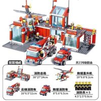 Tương thích với các khối xây dựng Lego City Series Trạm cứu hỏa trực thăng Xe cứu hỏa Xe đồ chơi lắp ráp giáo dục trẻ em 11.1
