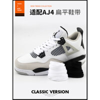 Tương thích với giày bóng rổ Nike AJ4 White Cement White Oreo cho nam và nữ, dây giày phẳng màu trắng đen, chất lượng chính hãng