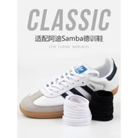 Tương thích với giày tập Adidas Samba cho nam và nữ, dây giày phẳng retro cotton nguyên chất, màu trắng và đen, chất lượng chính hãng