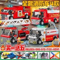 Tương thích với Lego China Fire Series Khối xây dựng máy bay trực thăng Đội cứu hộ Xe chỉ huy Bé trai Lắp ráp Trụ sở Đồ chơi 11.1