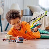 Tương thích với Lego City Series 60343 Xe vận chuyển trực thăng cứu hộ hạng nặng Khối xây dựng xe tải lớn Đồ chơi lắp ráp 35.1