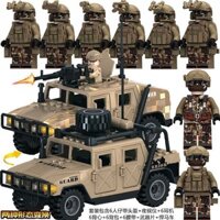 Tương thích với Lego Hummer Xe địa hình Dòng quân sự Minifigures Lực lượng đặc biệt Búp bê SWAT Bé trai Lắp ráp Buil