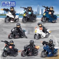 Tương thích với LEGO khối xây dựng SWAT quân sự xe máy xe cảnh sát minifigure đồ chơi lắp ráp giáo dục trẻ em đồ chơi bé